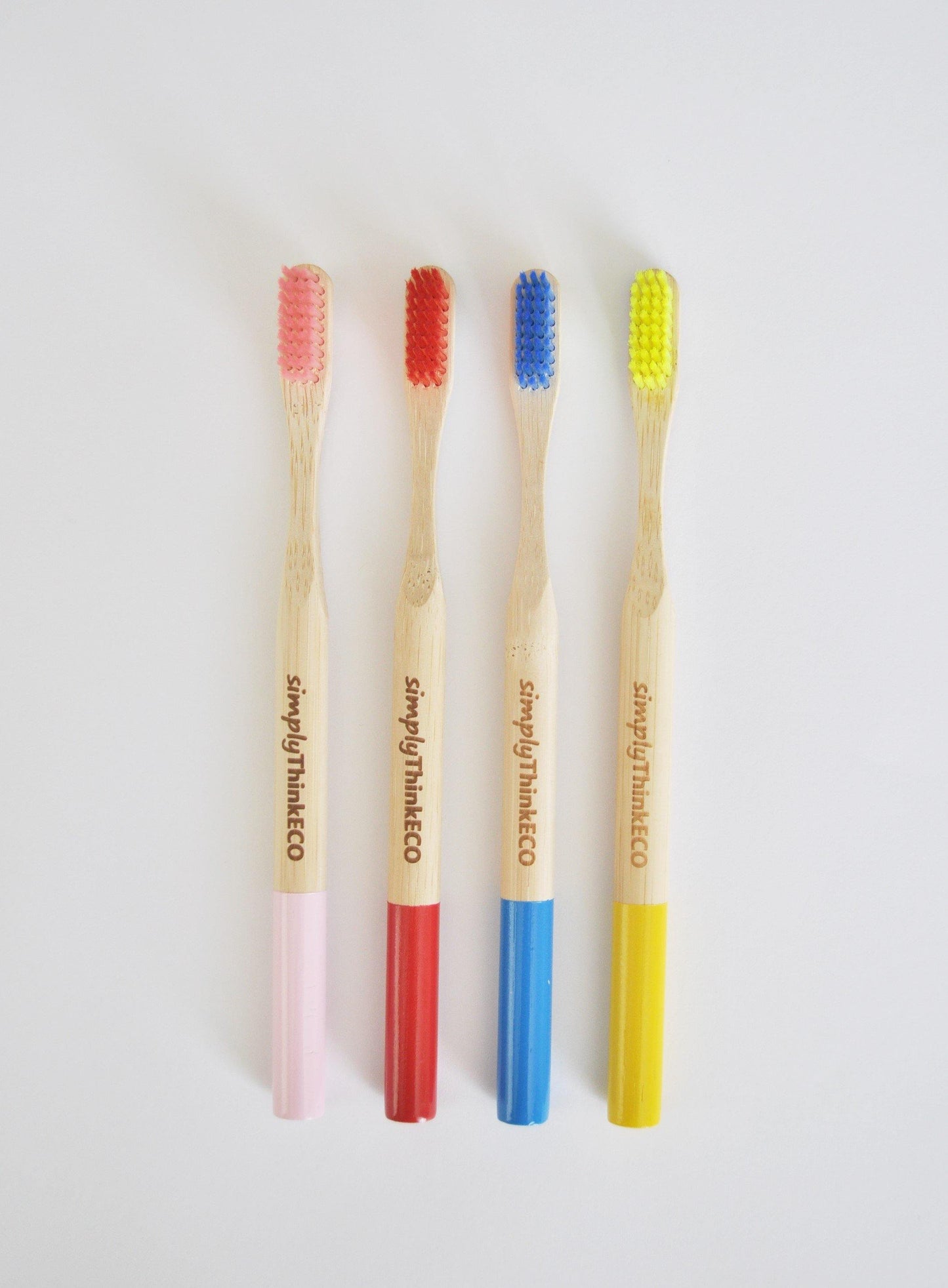 Four Adult Biodegradable Bamboo Toothbrush - Round - Zero Waste Eco Friendly Plastic Free Natural Bamboo Brush - Soft Bristle - simplyThinkECO