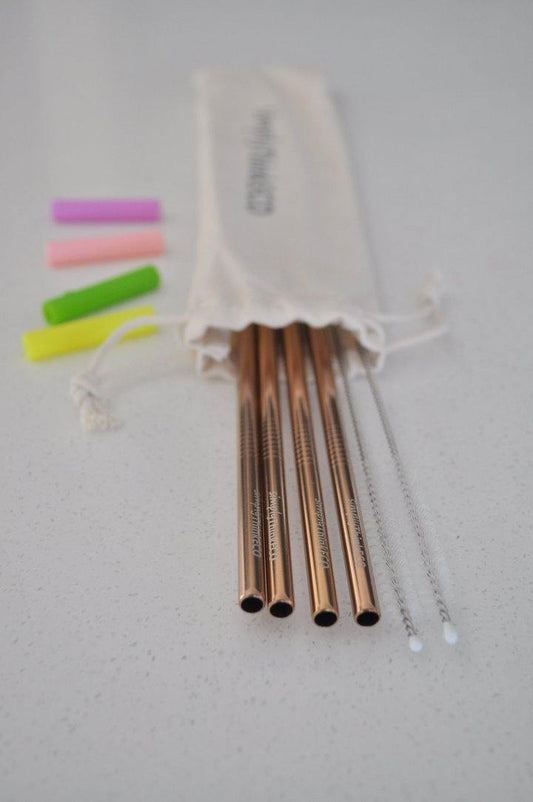 Stainless Steel Straws - STRAIGHT- ROSE GOLD - 4 PACK - simplyThinkECO