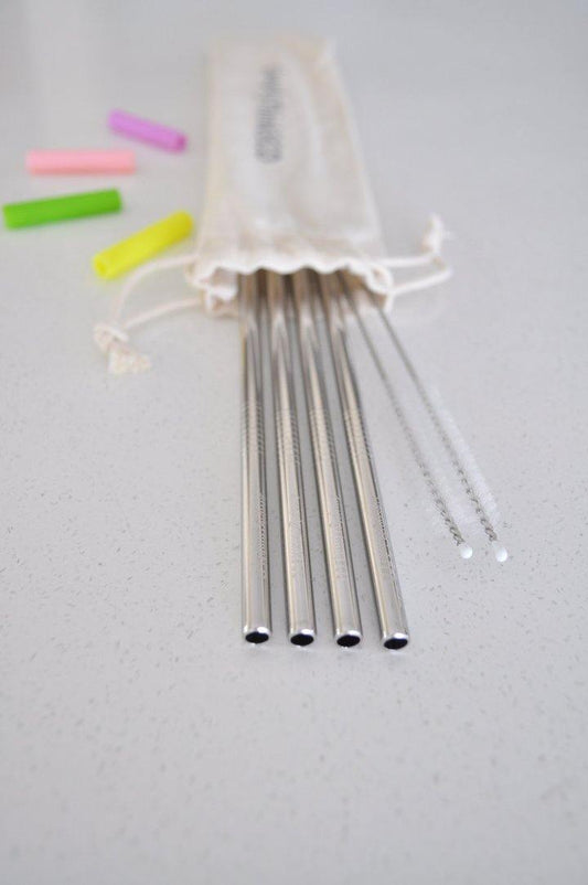 Stainless Steel Straws - STRAIGHT- SILVER - 4 PACK - simplyThinkECO