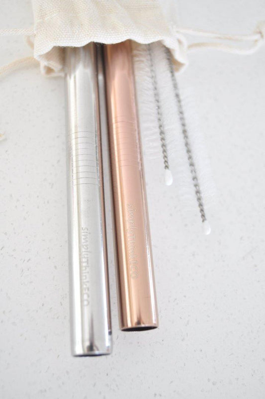 Couple Stainless Steel Straws - SMOOTHIE - ROSE GOLD & SILVER - simplyThinkECO